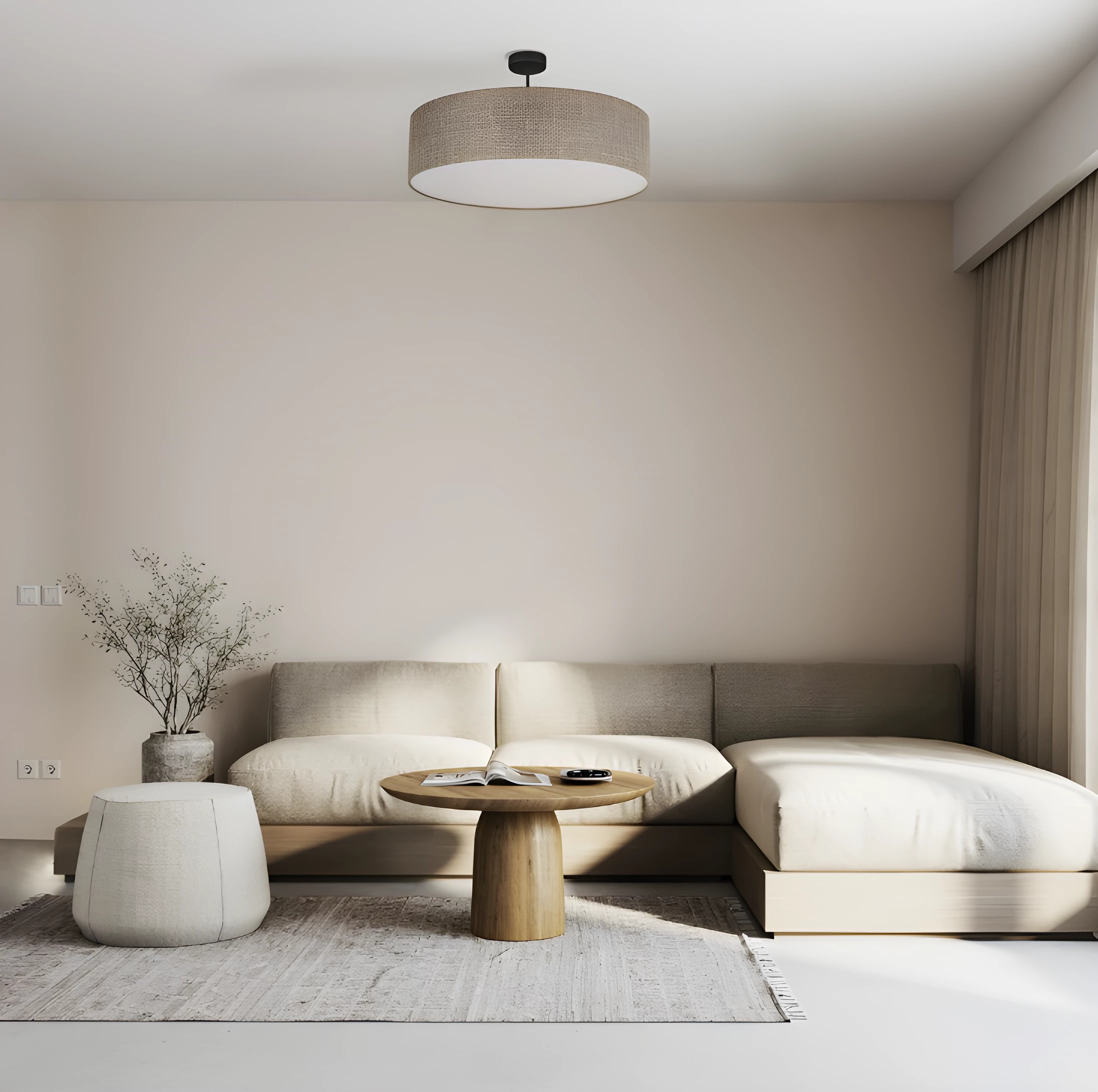 Beżowy żyrandol sufitowy Rondo 60 z lnu