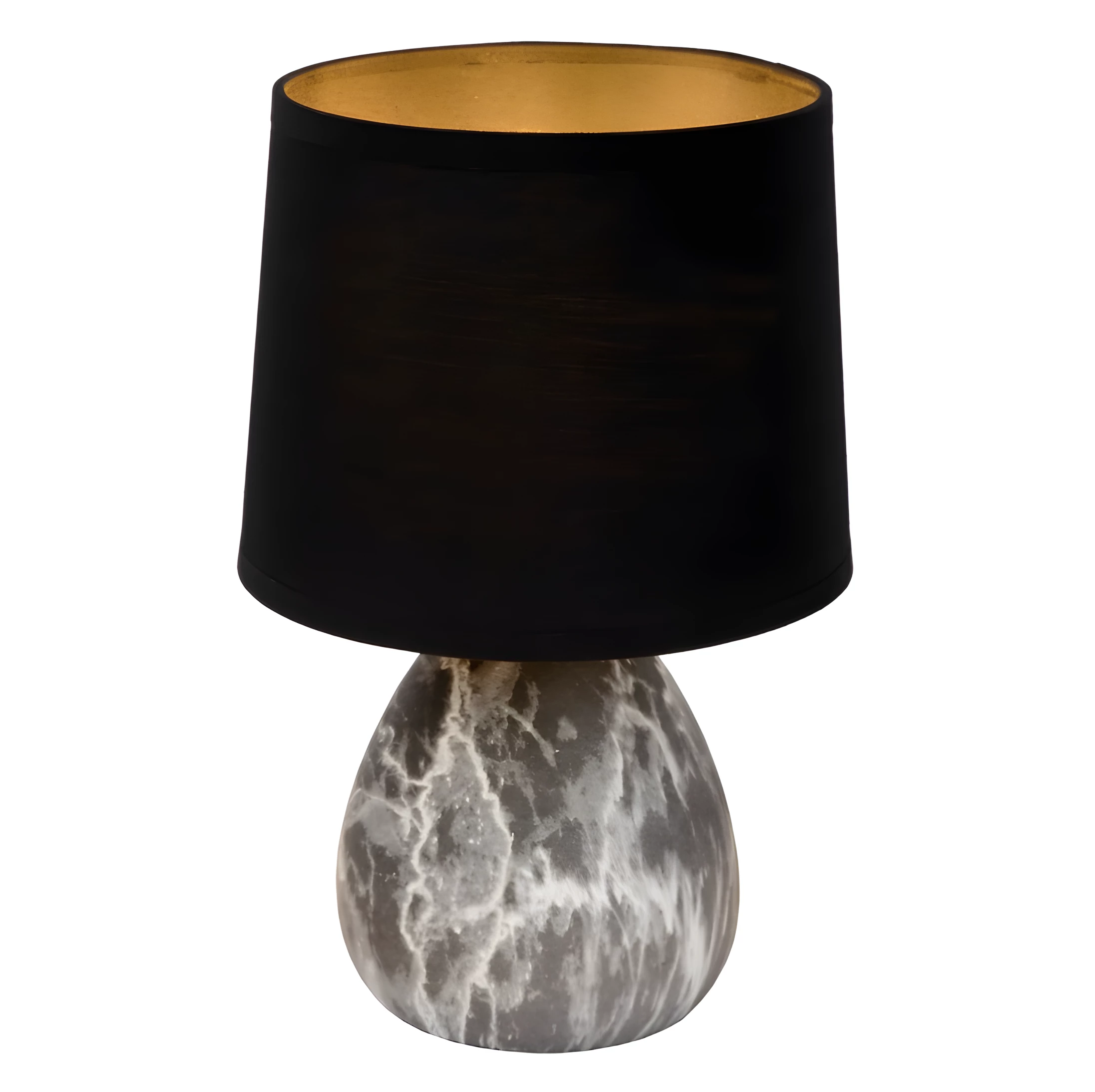 Niewielka lampka nocna Marmo z ceramiki z czarnym kloszem