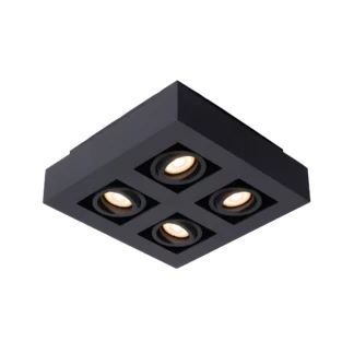 Kwadratowy plafon Xirax 4 w nowoczesnym stylu z czarnymi, regulowanymi oprawkami