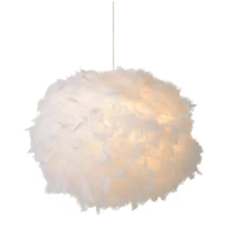 Wisząca lampa Goosy 50 z białym pierzastym abażurem z bawełny