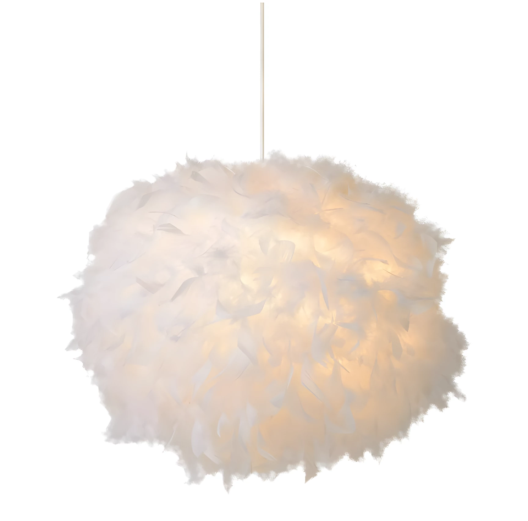 Wisząca lampa Goosy 50 z białym pierzastym abażurem z bawełny