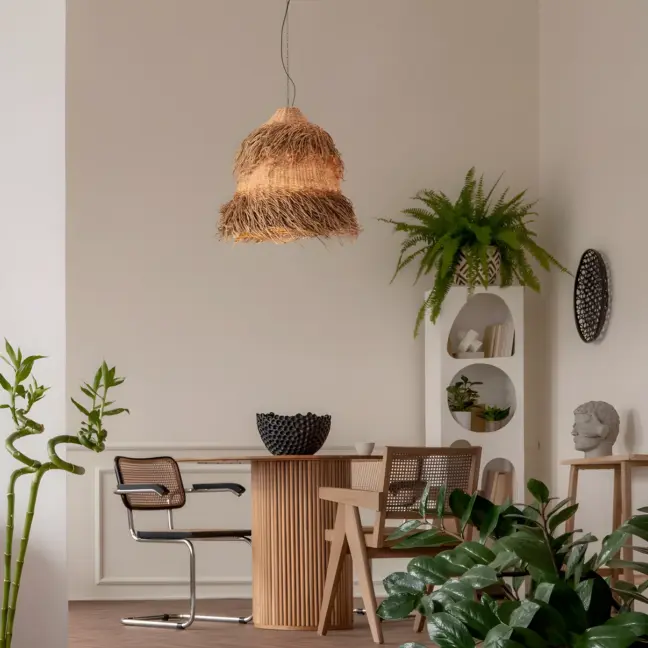 Lampa sufitowa Maroya 80 w stylu boho z plecionej trawy morskiej do salonu