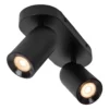Regulowana lampa sufitowa Punch 2 w kolorze czarnym z dwoma reflektorami