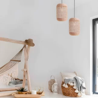 Beżowa lampa sufitowa Nayora z rattanu 25