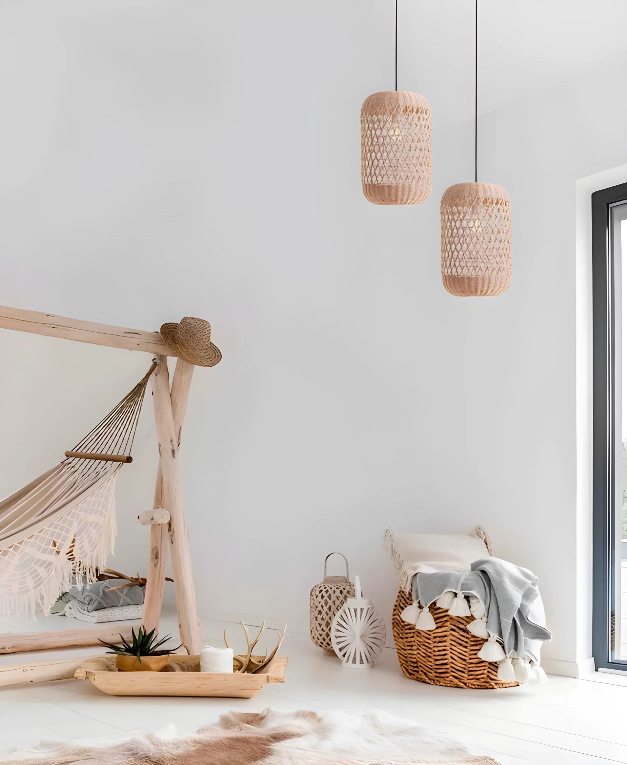 Beżowa lampa sufitowa Nayora z rattanu 25