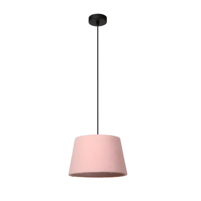 Wisząca lampa Woolly z różowym bawełnianym abażurem