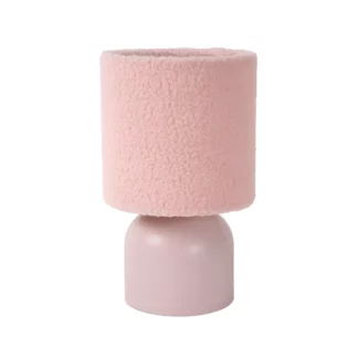 Stołowa lampka Woolly w różowym kolorze z kloszem z bawełny
