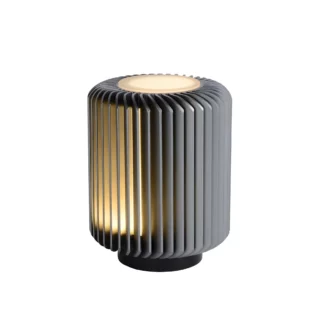 Nowoczesna lampka stołowa Turbin w kolorze szarym – kompaktowy design