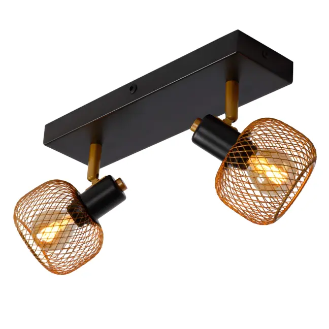 Lampa sufitowa Maren 2 z dwoma punktami światła i złotymi, drucianymi kloszami