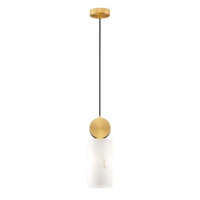 Złota lampa wisząca Lunalith z kloszem z imitacji alabastru