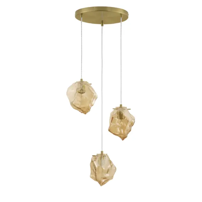 Lampa sufitowa Etuda 3 w stylu art deco – złota z bursztynowym szkłem