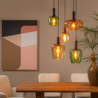 Lampa sufitowa Ilona 5 z kolorowego szkła do zawieszenia nad stołem