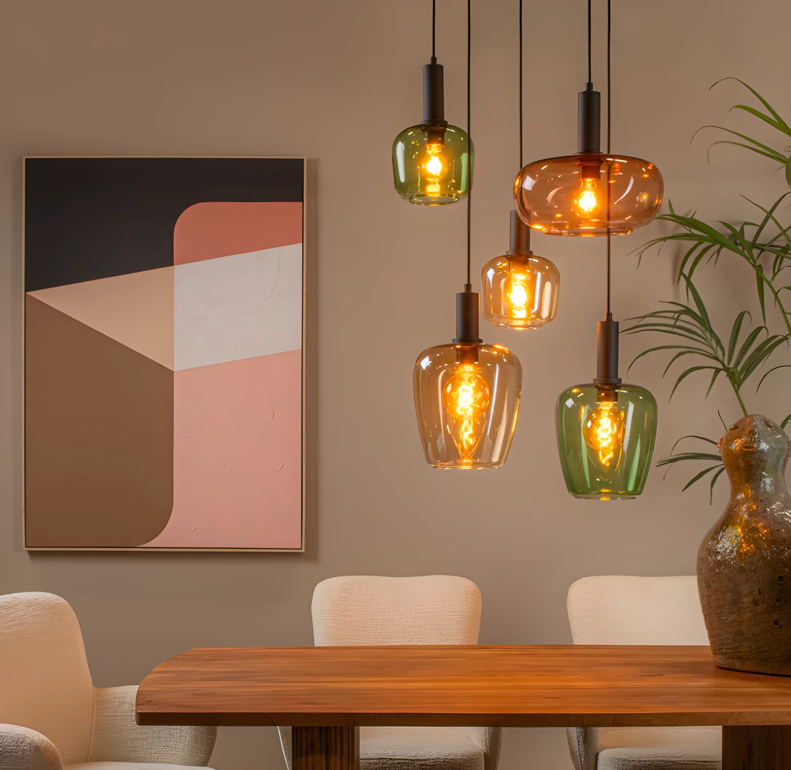 Lampa sufitowa Ilona 5 z kolorowego szkła do zawieszenia nad stołem