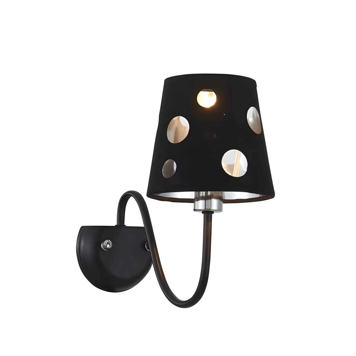 Czarny kinkiet w kropki do sypialni Batley - elegancki abażur