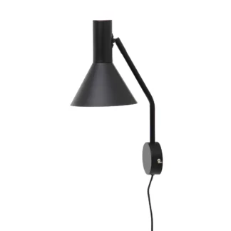 Czarny kinkiet z kablem i wyłącznikiem Lyss - do sypialni