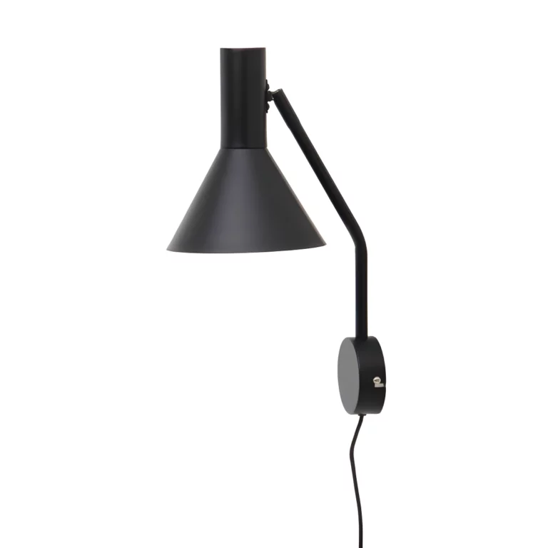Czarny kinkiet z kablem i wyłącznikiem Lyss - do sypialni