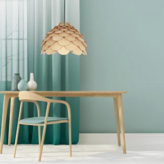 Drewniana lampa wisząca nad stół w salonie - Burgo