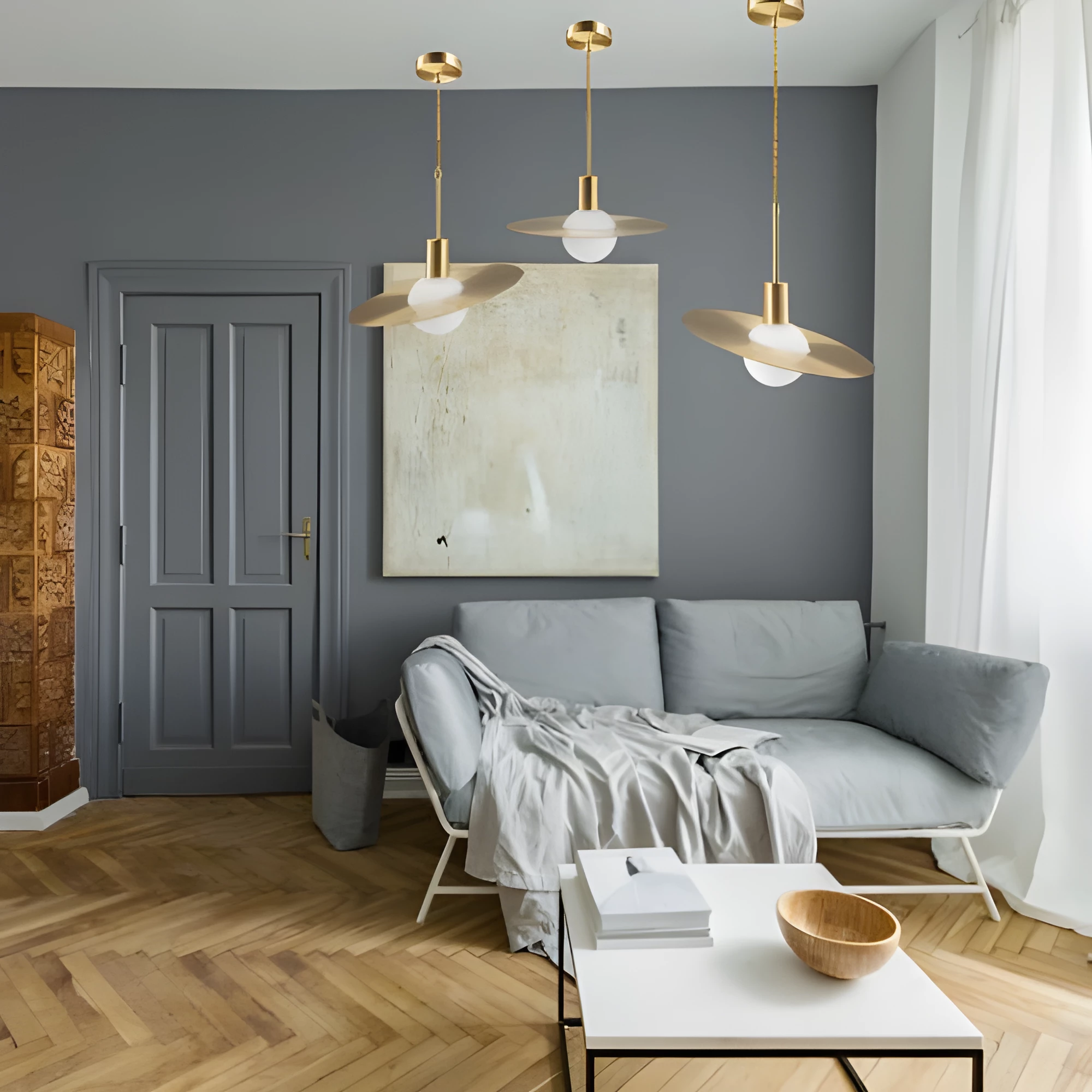 Lampa wisząca Jupiter nad strefą relaksu w salonie