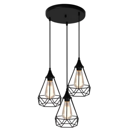 Czarna lampa wisząca Graf - ażurowe druciaki - 3 klosze