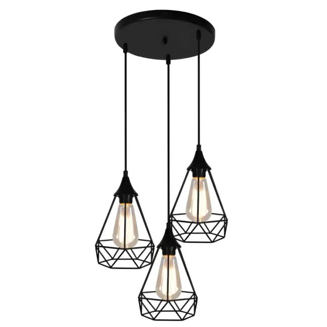 Czarna lampa wisząca Graf - ażurowe druciaki - 3 klosze