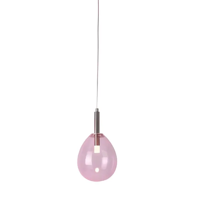 Różowa lampa wisząca kula - szklana - Lukka