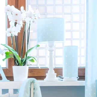 Pastelowa lampka nocna Lovely Dots Mint - bawełniany abażur