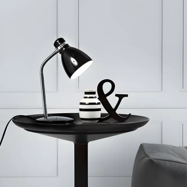 Czarna lampa stolowa Cyclone - Nordlux - metalowa, srebrne ramię