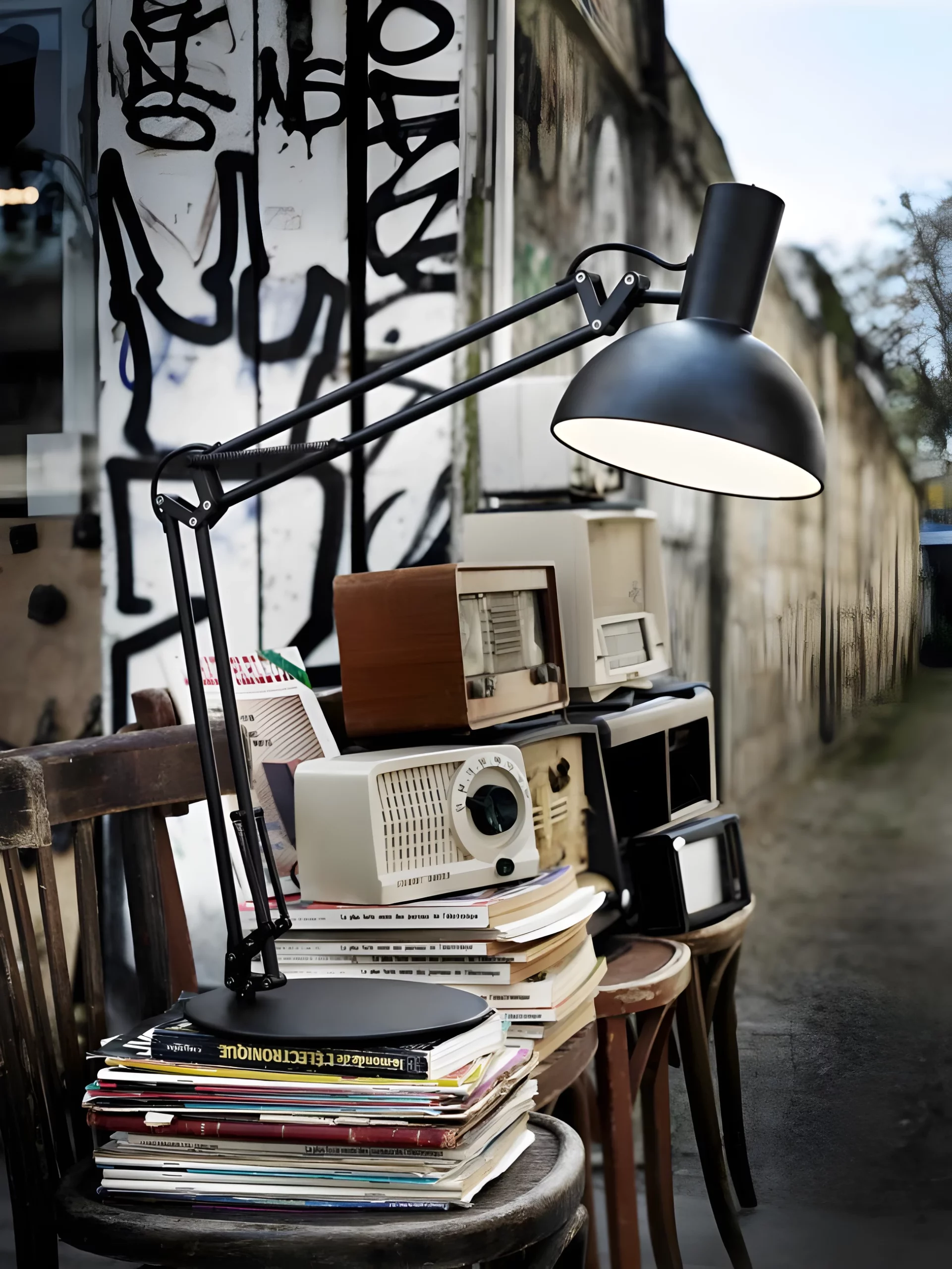 Lampa biurkowa na ruchomym ramieniu Arki - czarna metalowa