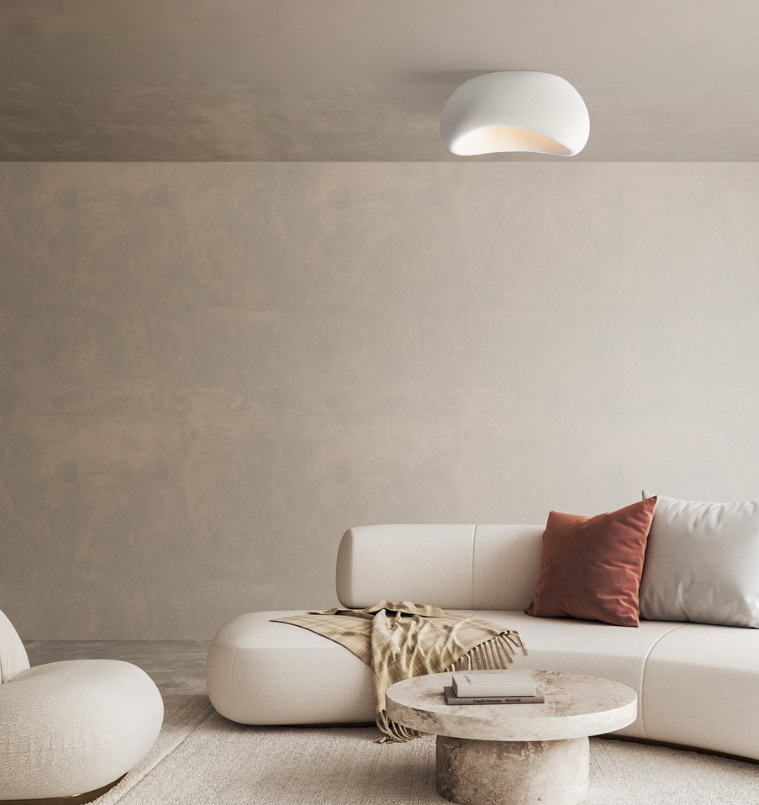 Plafon Cluora 60 w kolorze białym z chropowatym wykończeniem do salonu