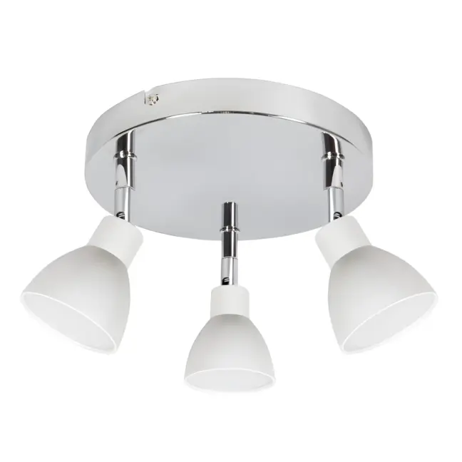 Srebrna lampa sufitowa Roy - okragła podstawa, białe klosze