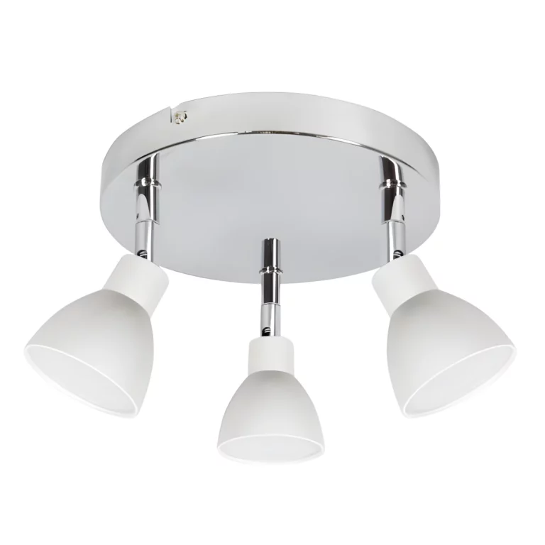 Srebrna lampa sufitowa Roy - okragła podstawa, białe klosze