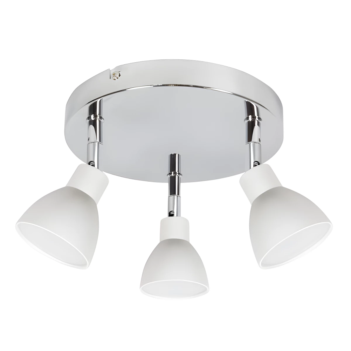 Srebrna lampa sufitowa Roy - okragła podstawa, białe klosze