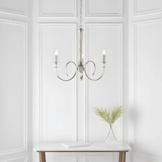 Srebrny żyrandol Fabia - Interiors - z kryształami - jadalnia