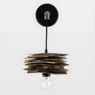 Lampa ścienna Shingle - drewniana z rurką stalową