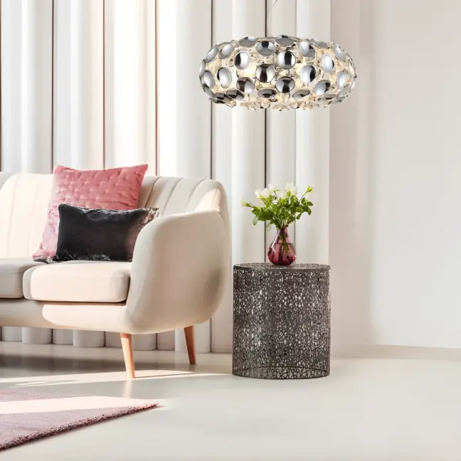 Srebrna lampa wisząca Ferrara - do salonu new hampton