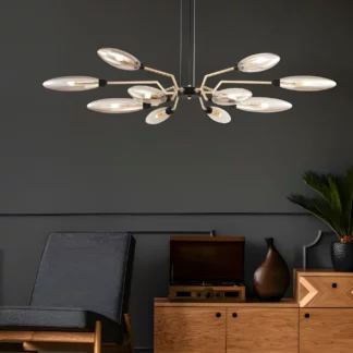 Żyrandol Ventura - kolor beżowy, transparentny, złoty - MOD012CL-12G