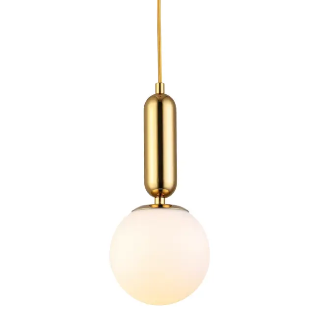 Stylowa lampa wisząca Uno 20 w złotym wykończeniu z mlecznym szklanym kloszem