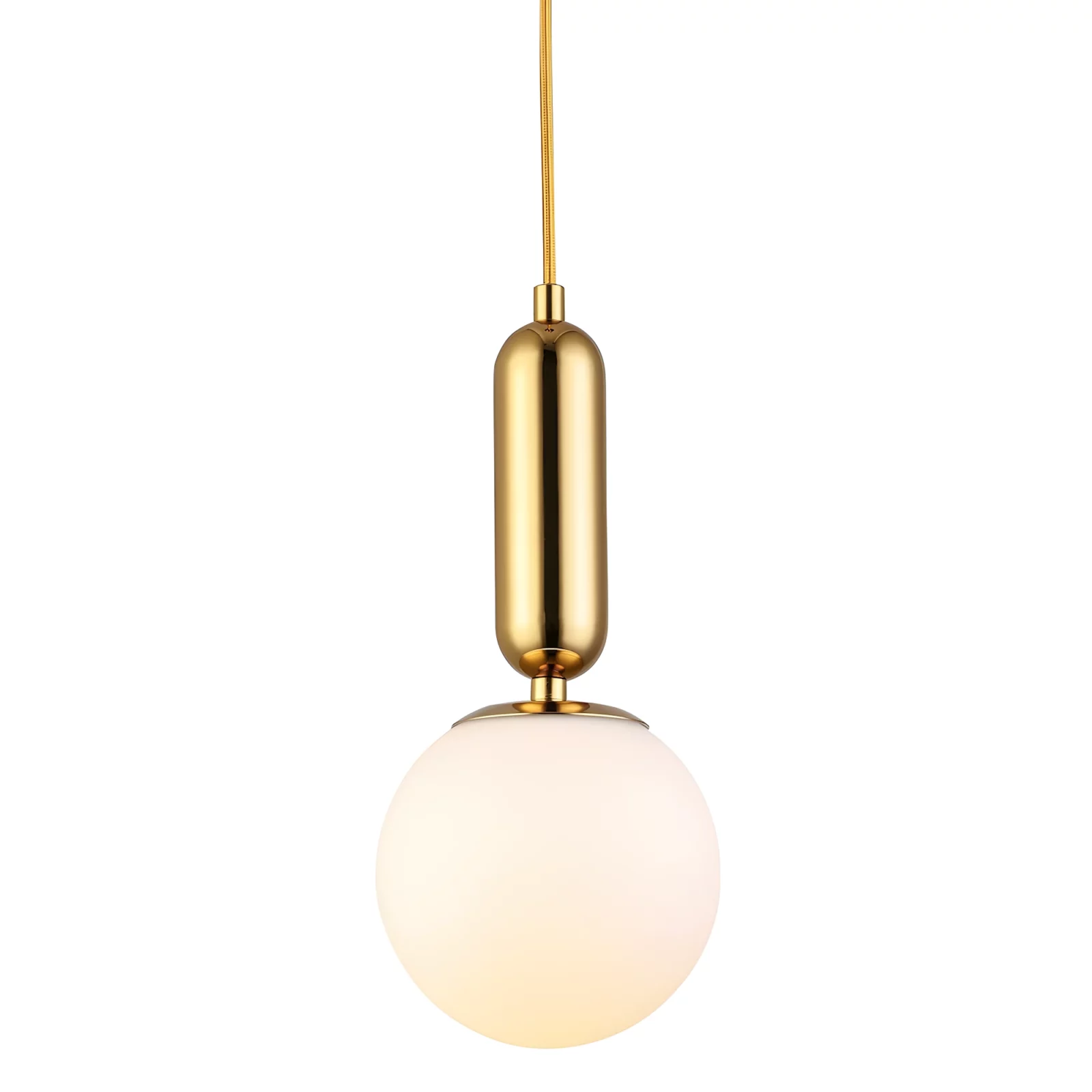 Stylowa lampa wisząca Uno 20 w złotym wykończeniu z mlecznym szklanym kloszem