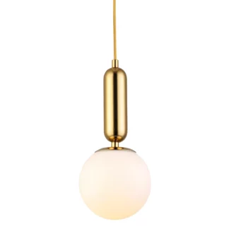 Stylowa lampa wisząca Uno 20 w złotym wykończeniu z mlecznym szklanym kloszem