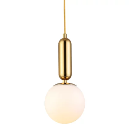 Stylowa lampa wisząca Uno 20 w złotym wykończeniu z mlecznym szklanym kloszem