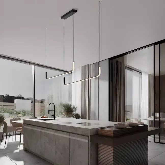 Lampa wisząca Lineform 2 LED 42W w kolorze czarnym – podłużna oprawa nad stół i wyspę kuchenną