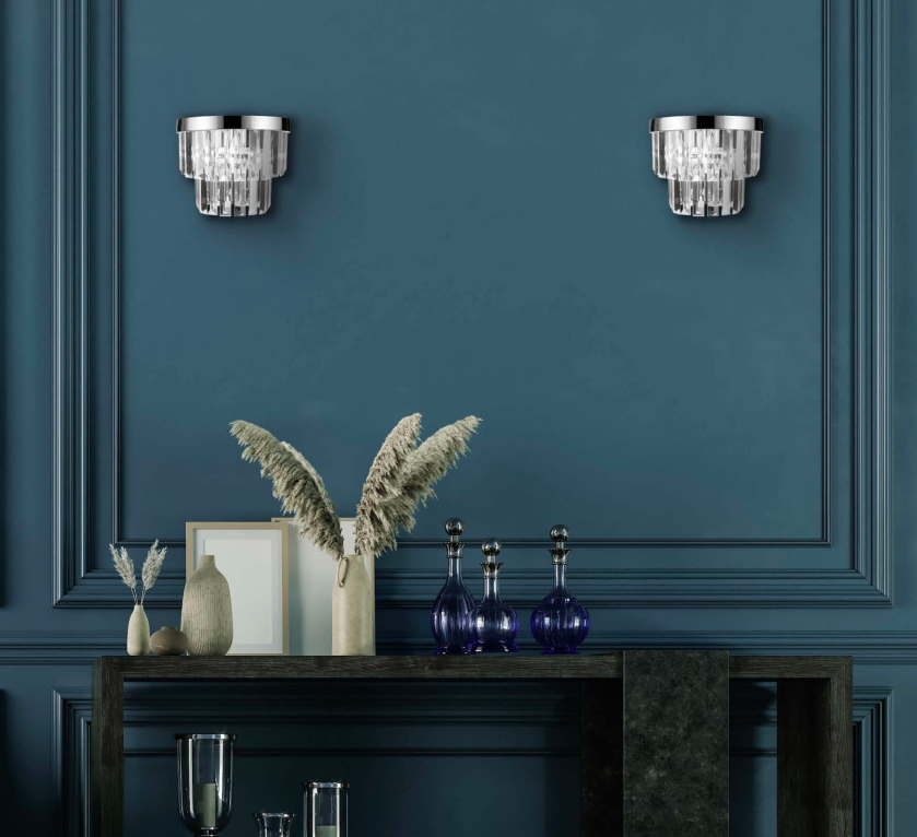 Kinkiet ścienny Vetro z kryształkami w kolorze srebrnym – styl glamour E14 10W