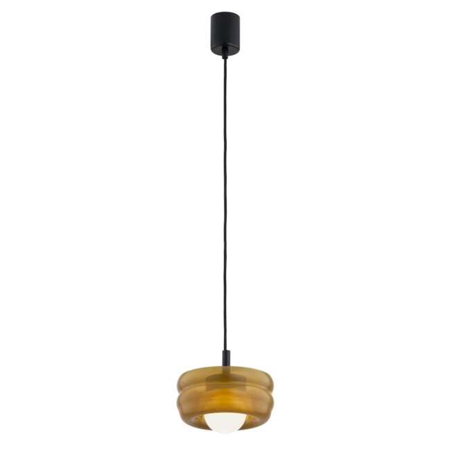 Szklana lampa wisząca Tevo G9 bursztynowa falowana