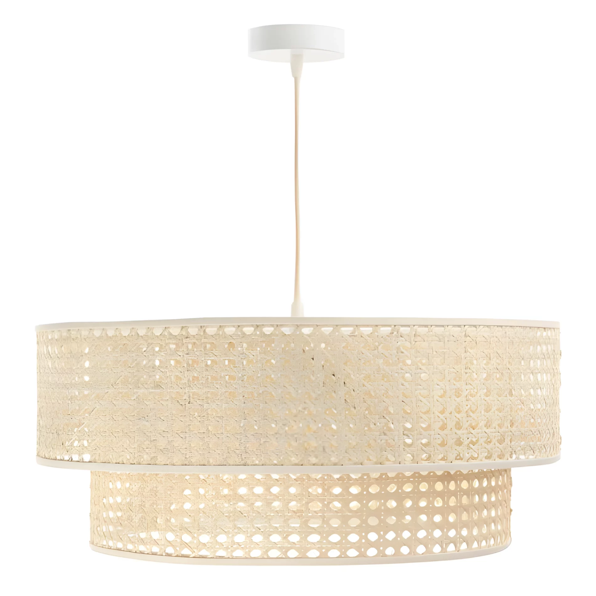 Podwójna wisząca lampa Meissa z rattanowym kloszem o średnicy 40 cm