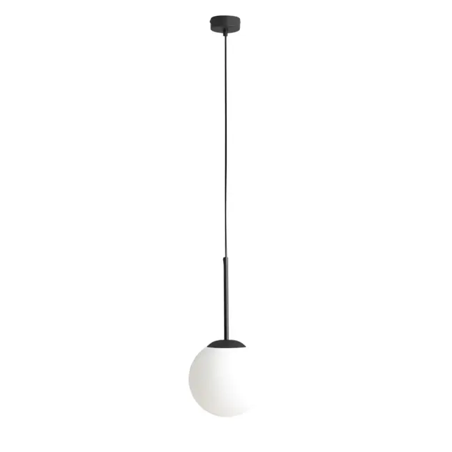 Wisząca lampa Bosso S w czarnym kolorze z mlecznym kloszem