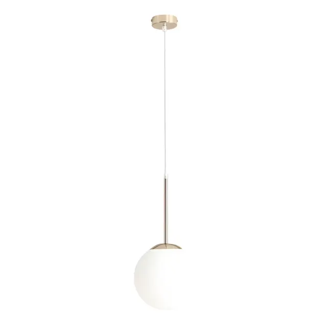 Wisząca lampa Bosso S z mleczną kulą i złotą ramą