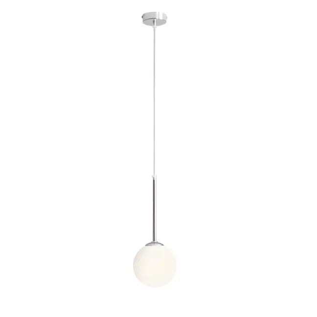 Okrągła wisząca lampa Bosso XS w chromowanym wykończeniu z mlecznym szkłem