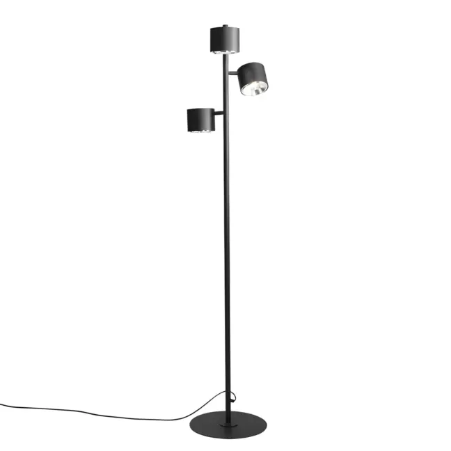Czarna lampa podłogowa Bot z trzema regulowanymi kloszami