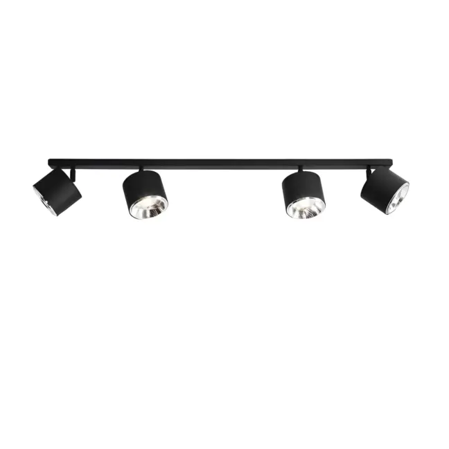 Czarna sufitowa lampa Bot 4 z regulowanymi kloszami w układzie 2x2