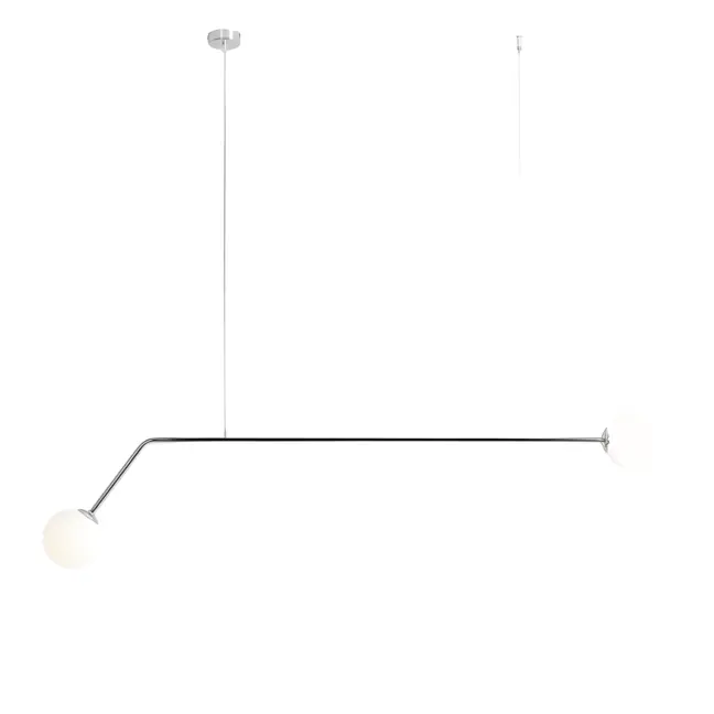 Srebrna, podłużna lampa wisząca Pure z szklanymi kloszami